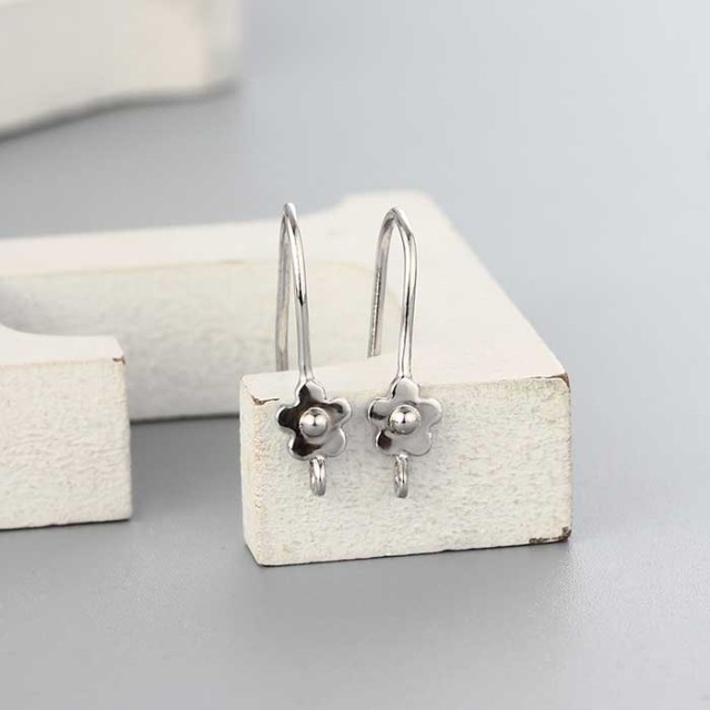 925 Sterling Silver Flower Hook Earrings