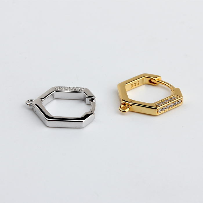 925 Sterling Silver Hexagon Earring Huggie Hoop