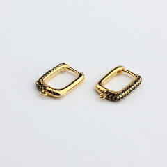 925 Sterling Silver U Shape Black Cubic Zirconia Huggie Earring Hoop