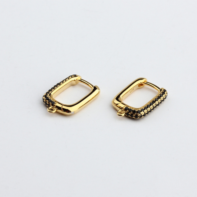 925 Sterling Silver U Shape Black Cubic Zirconia Huggie Earring Hoop