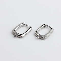 925 Sterling Silver U Shape Black Cubic Zirconia Huggie Earring Hoop