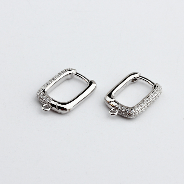 925 Sterling Silver U Shape Black Cubic Zirconia Huggie Earring Hoop