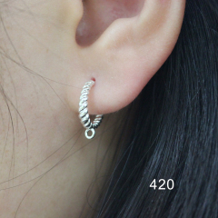 925 Sterling Silver Twisted Croissant Hoop Earrings with Dangle Loop