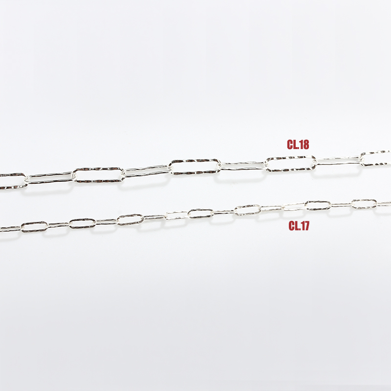 925 Sterling Silver Hammered Surface Long Link Paperclip Chain