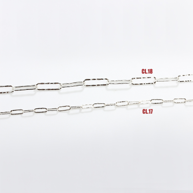 925 Sterling Silver Hammered Surface Long Link Paperclip Chain