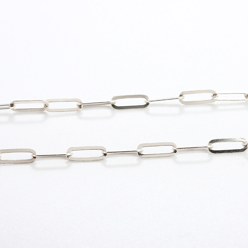 925 Sterling Silver Shiny Flat Link Paperclip Chain
