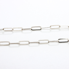 925 Sterling Silver Shiny Flat Link Paperclip Chain