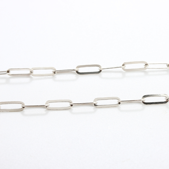 925 Sterling Silver Shiny Flat Link Paperclip Chain