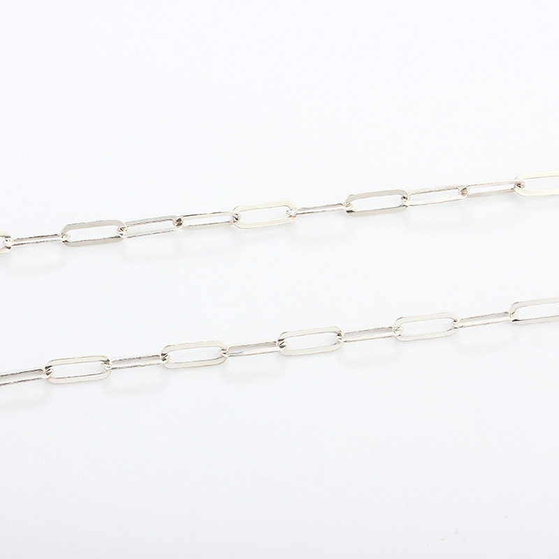925 Sterling Silver Shiny Flat Link Paperclip Chain
