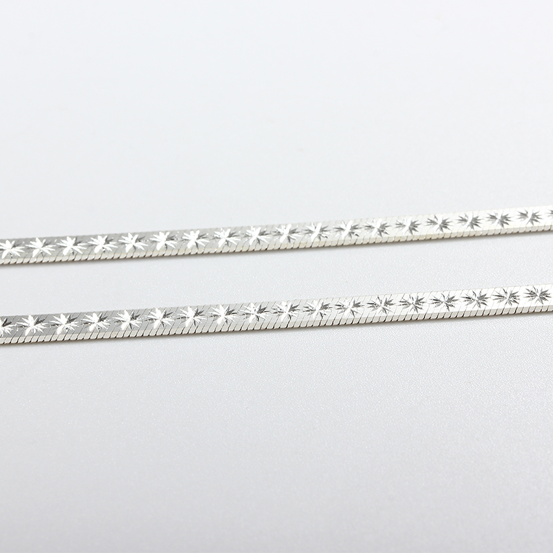 925 Sterling Silver Star-Etched Flat Herringbone Chain