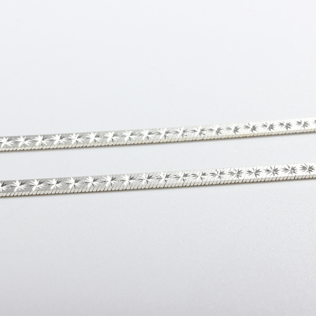 925 Sterling Silver Star-Etched Flat Herringbone Chain