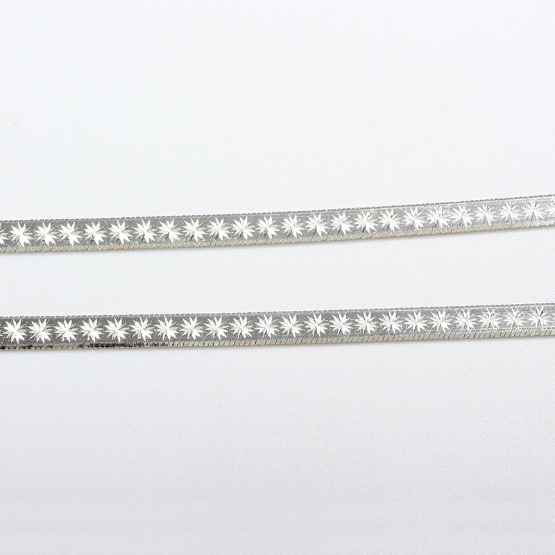 925 Sterling Silver Star-Etched Flat Herringbone Chain
