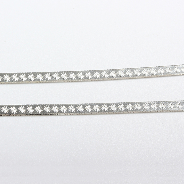 925 Sterling Silver Star-Etched Flat Herringbone Chain