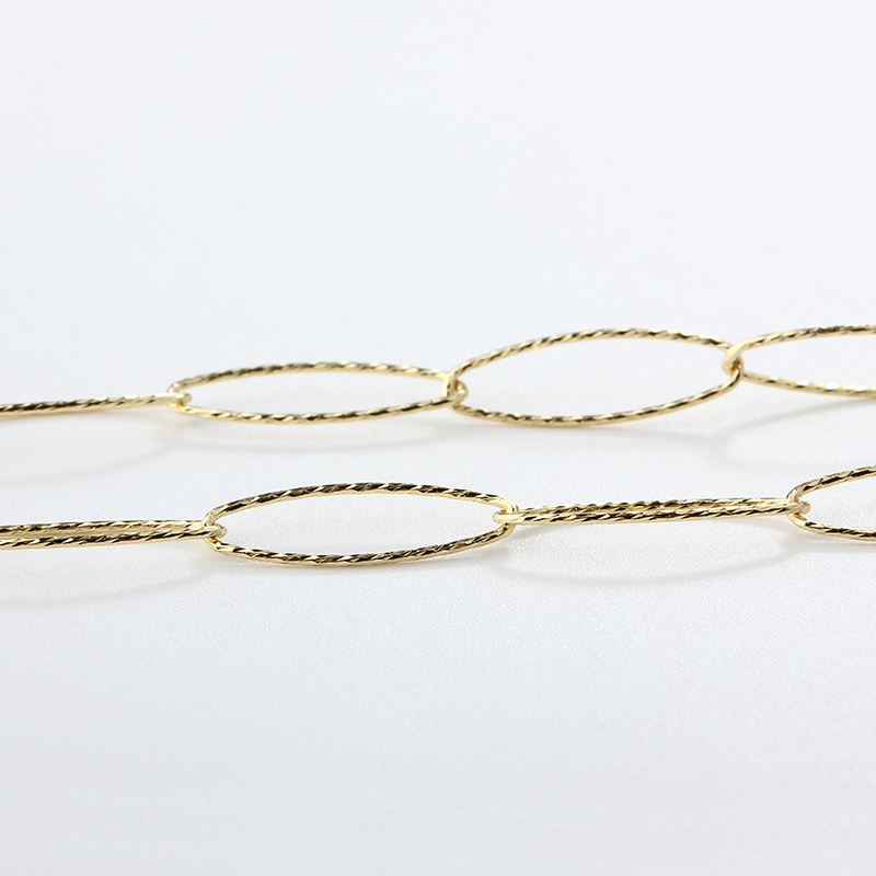 925 Sterling Silver Fancy Diamond Cut Oval Ring Link Chain