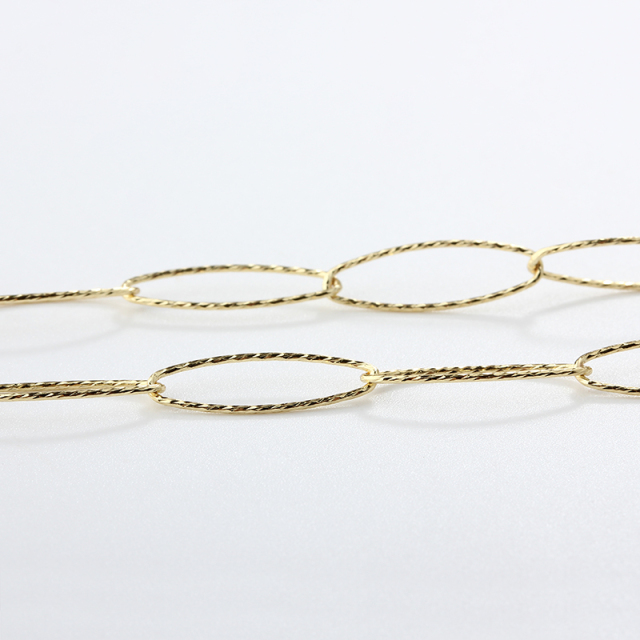 925 Sterling Silver Fancy Diamond Cut Oval Ring Link Chain