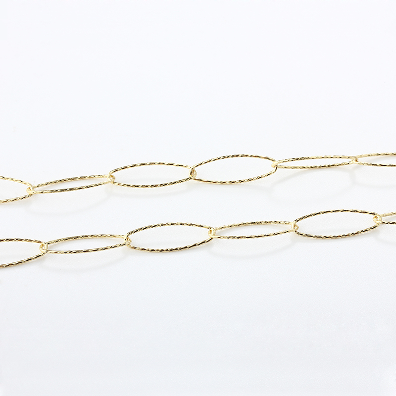 925 Sterling Silver Fancy Diamond Cut Oval Ring Link Chain