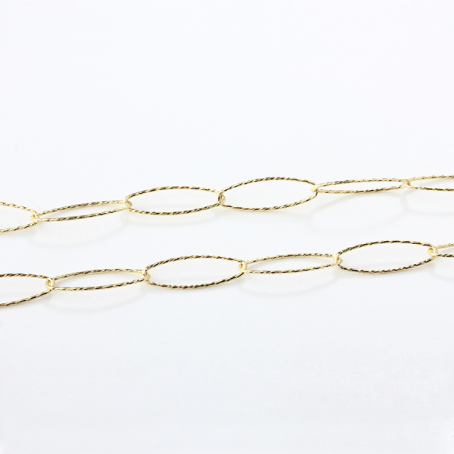 925 Sterling Silver Fancy Diamond Cut Oval Ring Link Chain