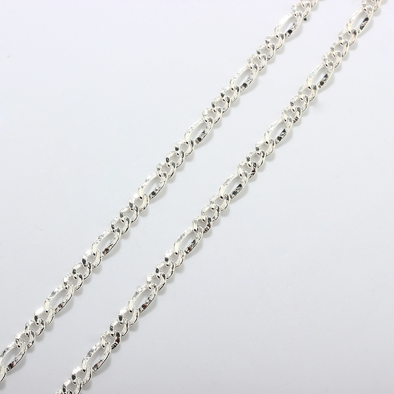 925 Sterling Silver Hammered 3+1 Figaro Chain