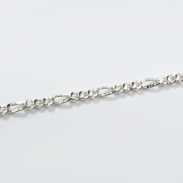 925 Sterling Silver Hammered 3+1 Figaro Chain