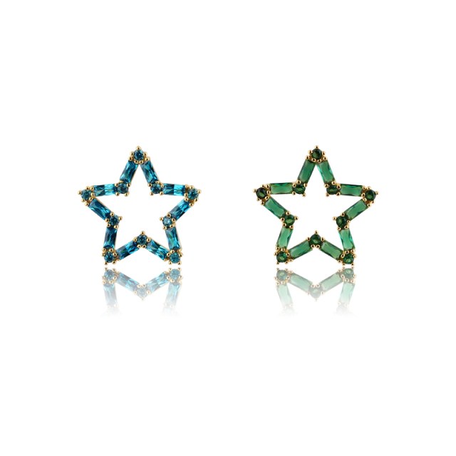 925 Sterling Silver Star Colourful CZ Earring Studs