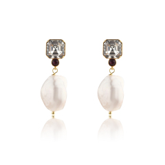 925 Sterling Silver Baroque & Square Crystal Earring Studs