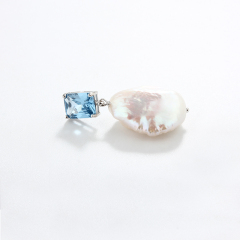 925 Sterling Silver Baroque & Rectangular CZ Earring Studs