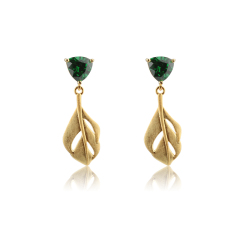 925 Sterling Silver Fat Triangle CZ & Leaf Charm Earring Studs