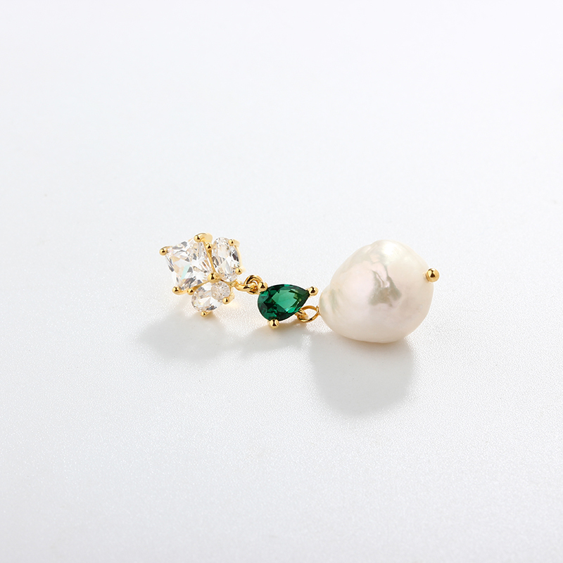 925 Sterling Silver Baroque &  CZ Earring Studs