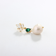 925 Sterling Silver Baroque &  CZ Earring Studs