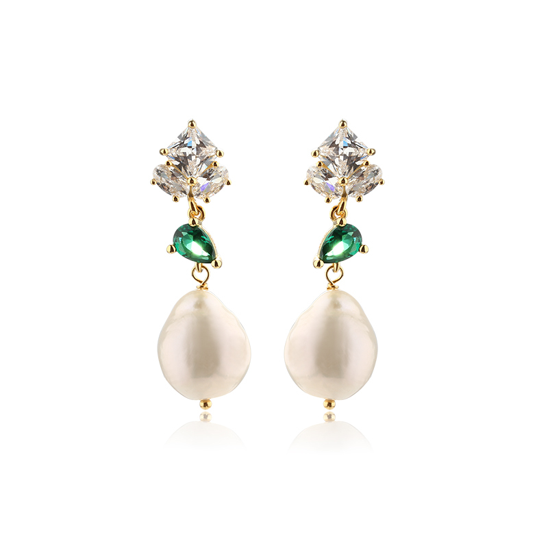 925 Sterling Silver Baroque &  CZ Earring Studs