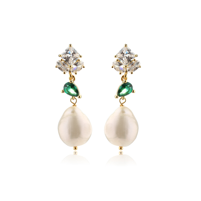 925 Sterling Silver Baroque &  CZ Earring Studs