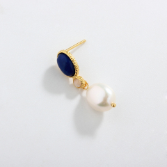 925 Sterling Silver Baroque & Gemstone Earring Studs