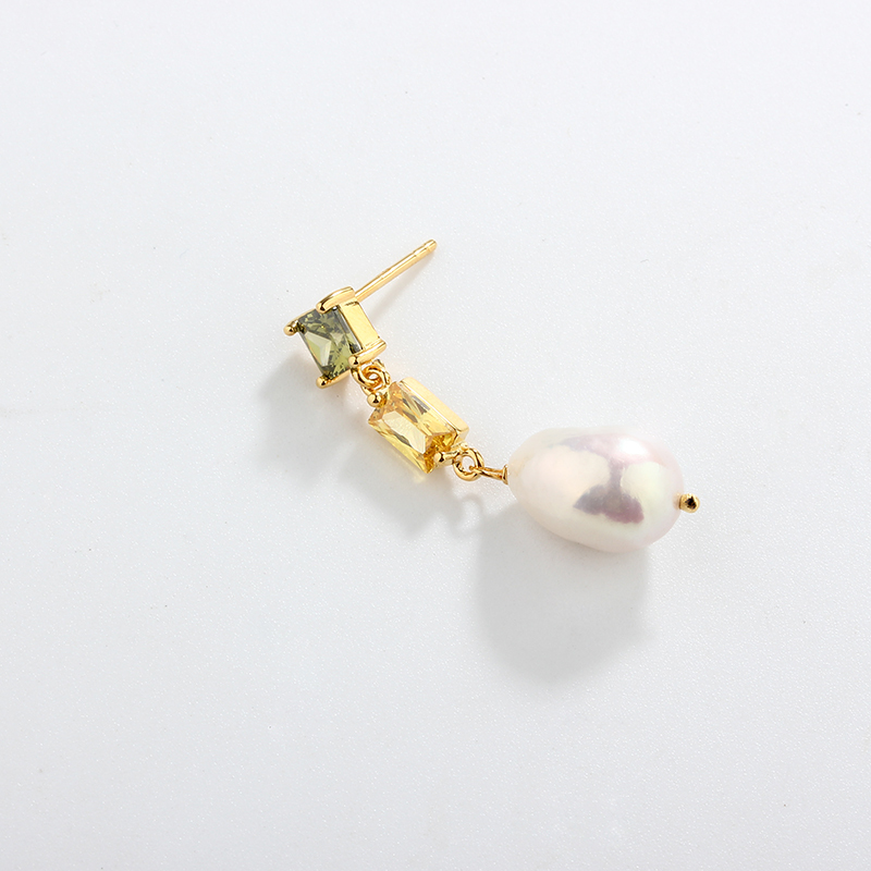 925 Sterling Silver Baroque & Square and Rectangle CZ Earring Studs