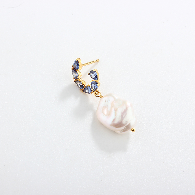 925 Sterling Silver Baroque & Multi CZs Earring Studs
