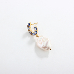 925 Sterling Silver Baroque & Multi CZs Earring Studs