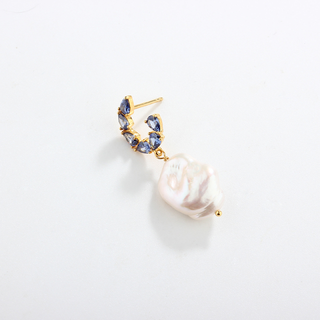 925 Sterling Silver Baroque & Multi CZs Earring Studs