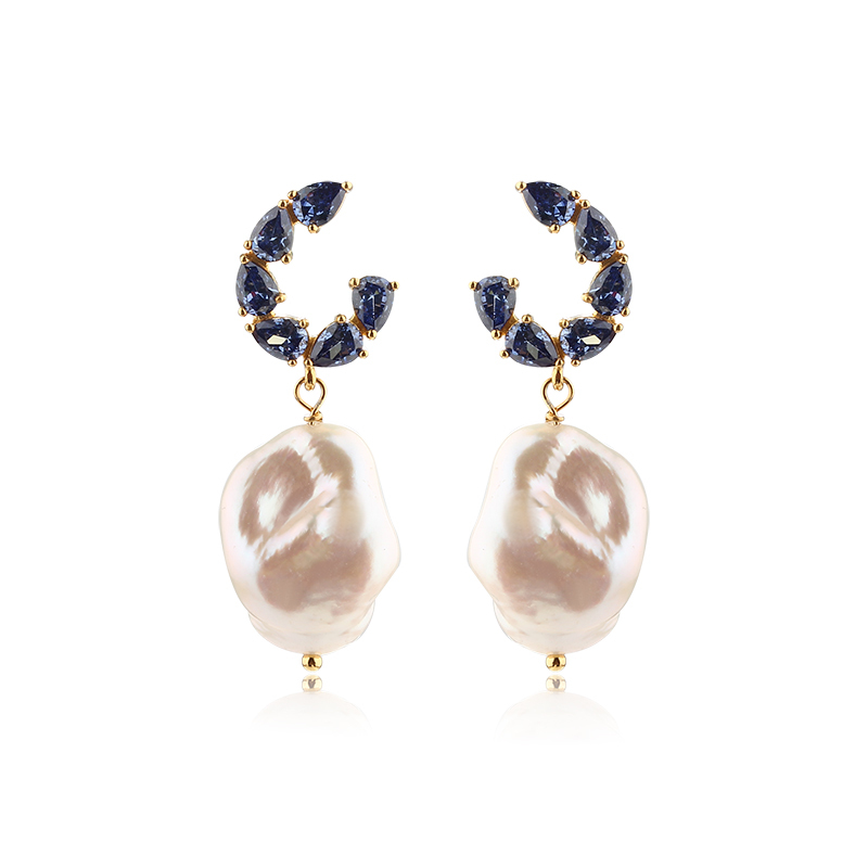 925 Sterling Silver Baroque & Multi CZs Earring Studs