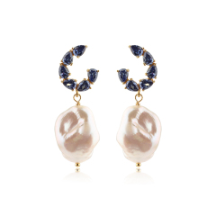 925 Sterling Silver Baroque & Multi CZs Earring Studs