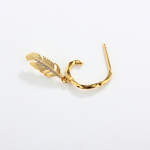 925 Sterling Silver Feather Charm & CZ Earring Studs