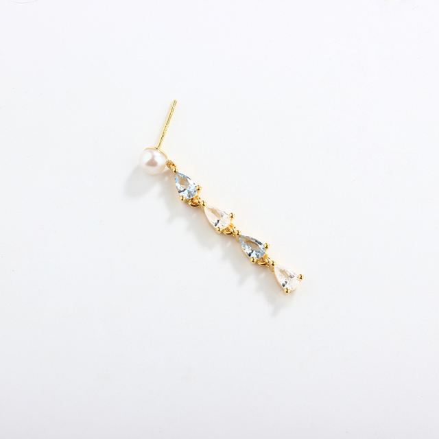 925 Sterling Silver Round Pearl & Pear Shaped CZ Earring Stubs