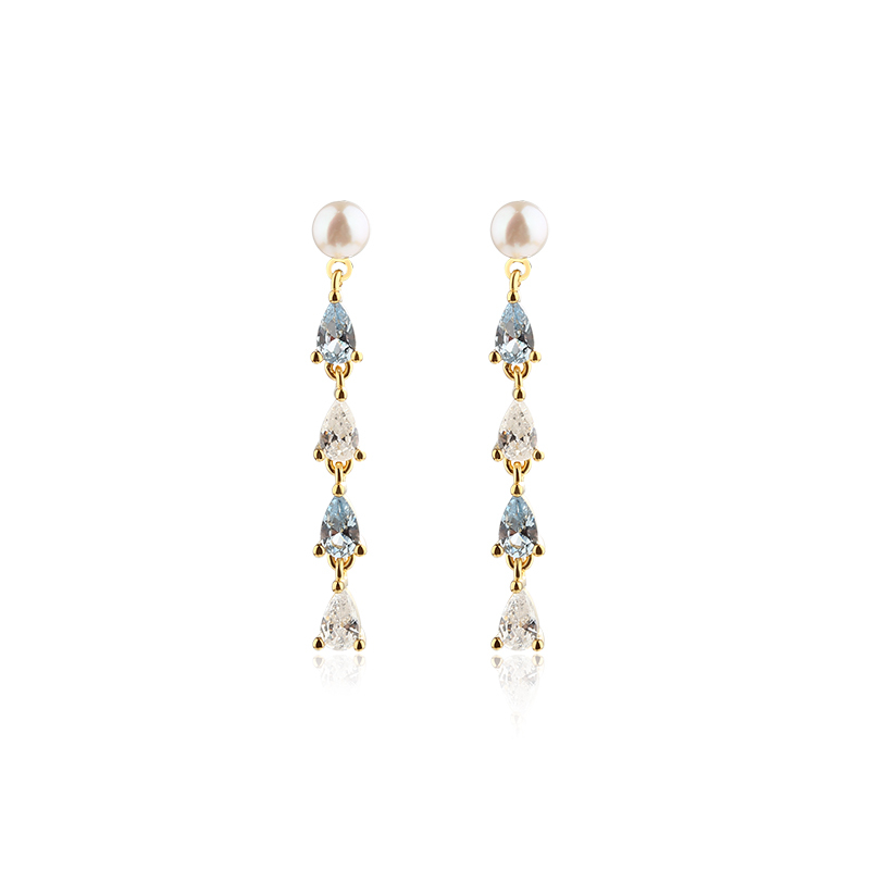 925 Sterling Silver Round Pearl & Pear Shaped CZ Earring Stubs