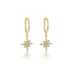 925 Sterling Silver Eight-Pointed Star Paved CZ Hoop Earrings