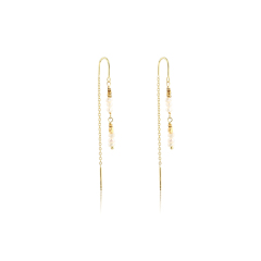 925 Sterling Silver Baroque Pearl & Gold Bead Threader Earrings