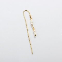 925 Sterling Silver Baroque Pearl & Gold Bead Threader Earrings