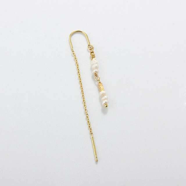 925 Sterling Silver Baroque Pearl & Gold Bead Threader Earrings