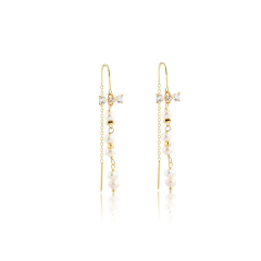 925 Sterling Silver Bow CZ & Pearl Threader Earrings