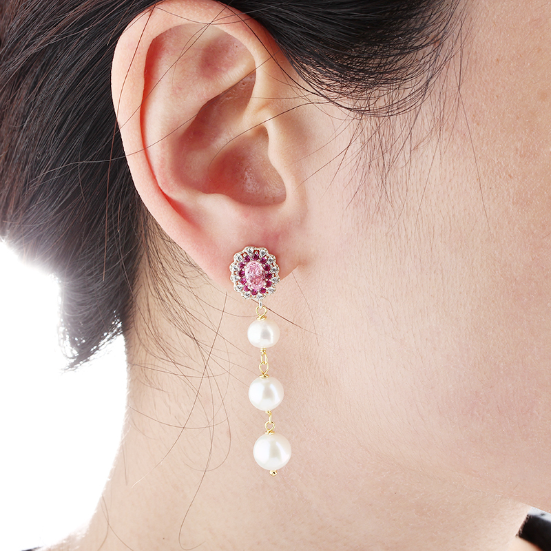 925 Sterling Silver Long Pearl Earrings Studs