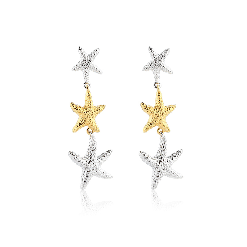 925 Sterling Silver Hammered Ocean Starfish Earrings Studs