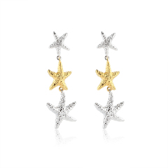 925 Sterling Silver Hammered Ocean Starfish Earrings Studs