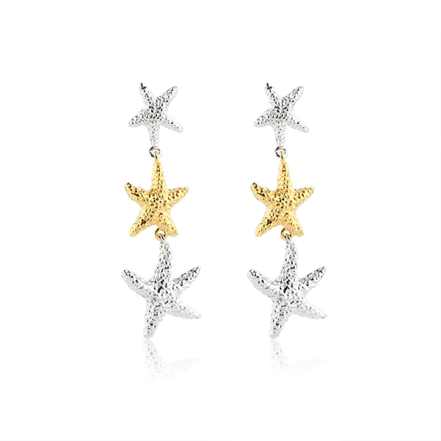 925 Sterling Silver Hammered Ocean Starfish Earrings Studs